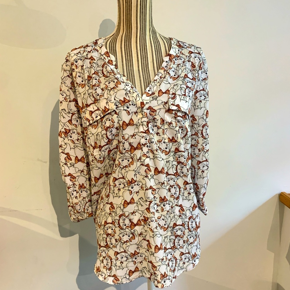 Disney”Marie” print chiffon shirt with button collar